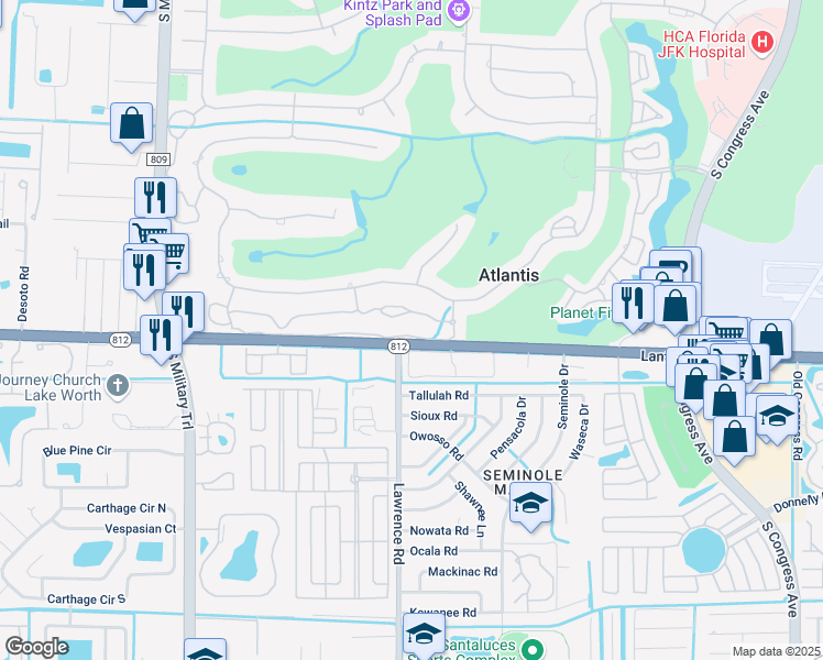 map of restaurants, bars, coffee shops, grocery stores, and more near 435 Pine Tree Court in Lantana