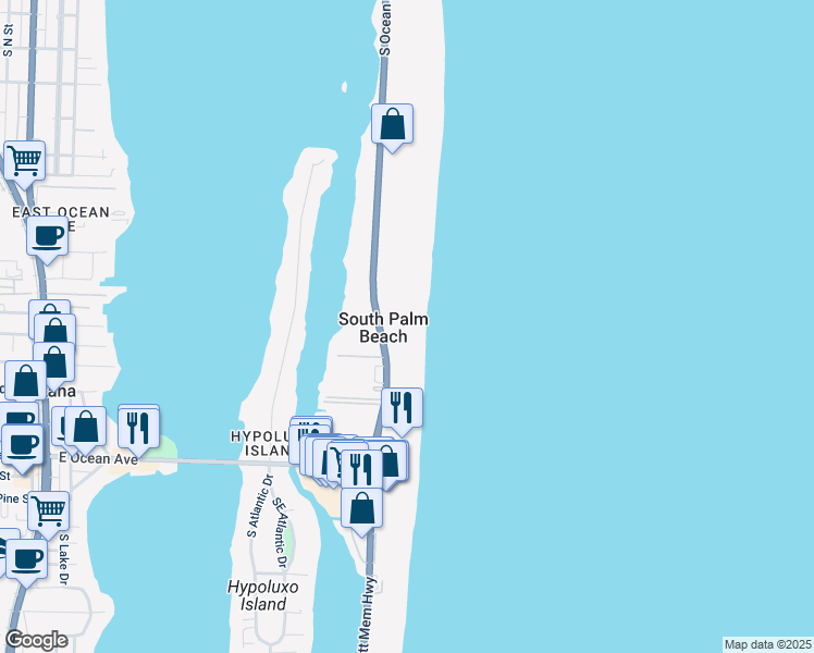 map of restaurants, bars, coffee shops, grocery stores, and more near 3580 South Ocean Boulevard in South Palm Beach