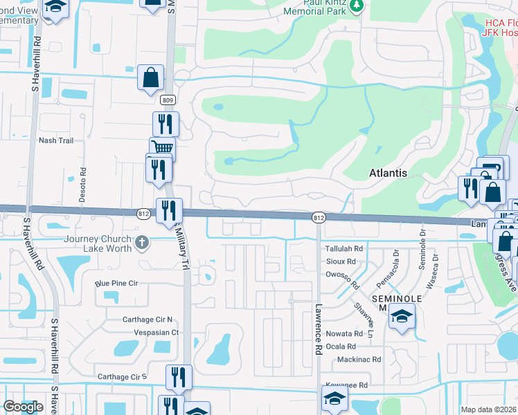 map of restaurants, bars, coffee shops, grocery stores, and more near 483 Pine Tree Court in Lake Worth