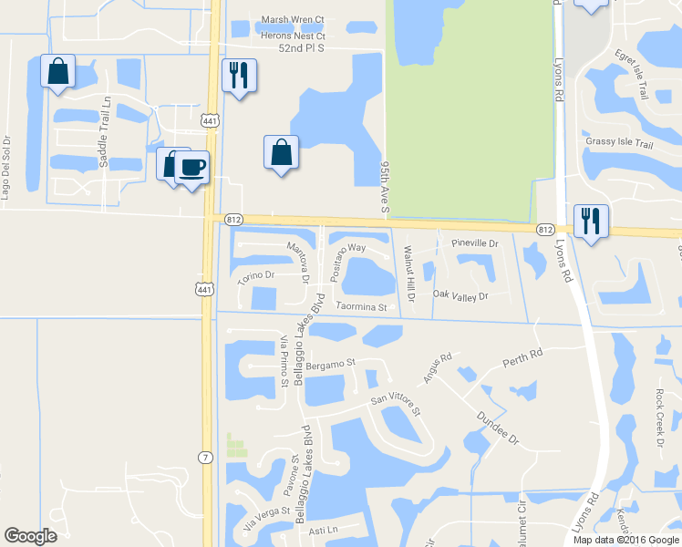 map of restaurants, bars, coffee shops, grocery stores, and more near 9670 Positano Way in Lake Worth