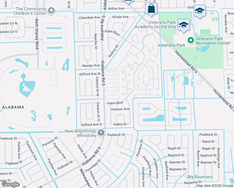 map of restaurants, bars, coffee shops, grocery stores, and more near 10641 Windsmont Court in Lehigh Acres