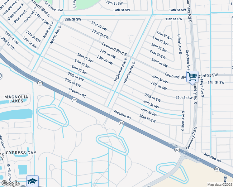 map of restaurants, bars, coffee shops, grocery stores, and more near 2804 Haviland Avenue South in Lehigh Acres