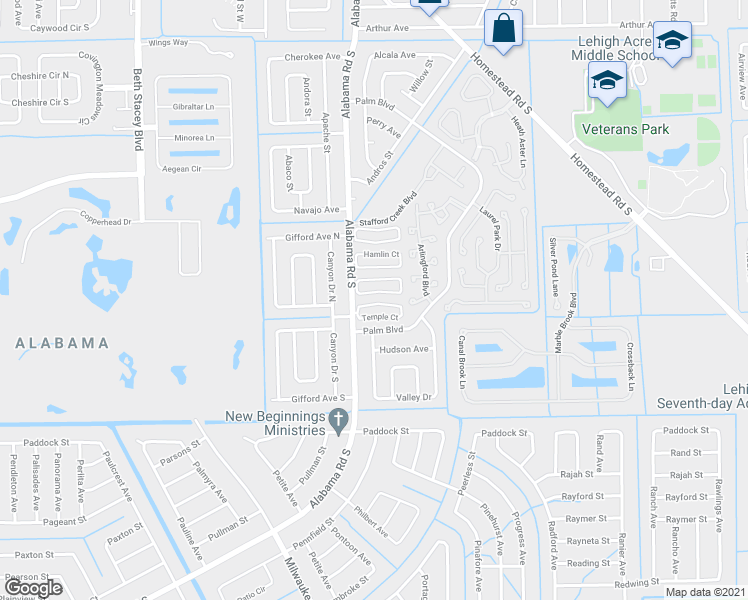 map of restaurants, bars, coffee shops, grocery stores, and more near 11 Temple Court in Lehigh Acres