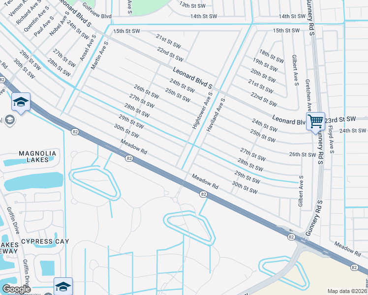 map of restaurants, bars, coffee shops, grocery stores, and more near 4601 29th Street Southwest in Lehigh Acres