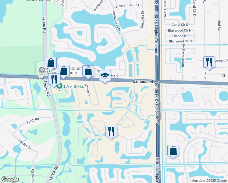 map of restaurants, bars, coffee shops, grocery stores, and more near 6104 Bear Creek Court in Lake Worth