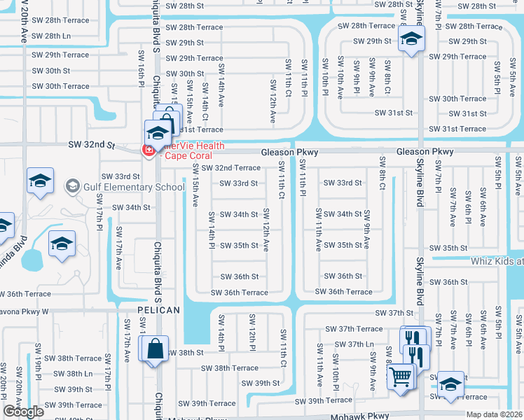 map of restaurants, bars, coffee shops, grocery stores, and more near 1203 Southwest 34th Street in Cape Coral