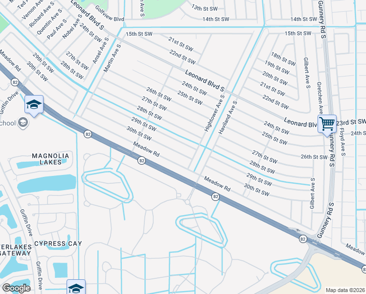map of restaurants, bars, coffee shops, grocery stores, and more near 4620 30th Street Southwest in Lehigh Acres