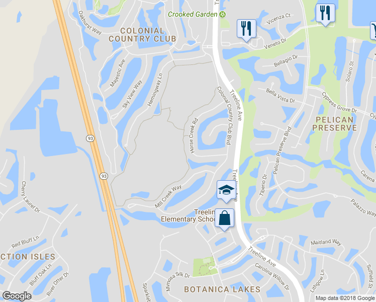 map of restaurants, bars, coffee shops, grocery stores, and more near 9998 Horse Creek Road in Fort Myers