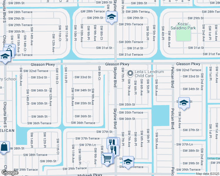 map of restaurants, bars, coffee shops, grocery stores, and more near 3325 Southwest 8th Place in Cape Coral