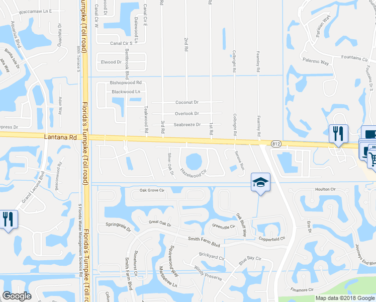 map of restaurants, bars, coffee shops, grocery stores, and more near 7580 Woodland Creek Ln in Lake Worth