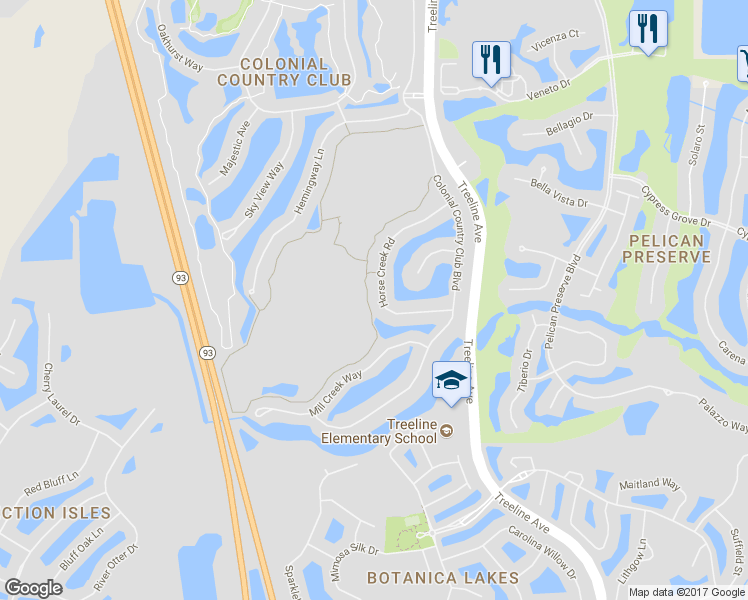 map of restaurants, bars, coffee shops, grocery stores, and more near 10000 Horse Creek Road in Fort Myers