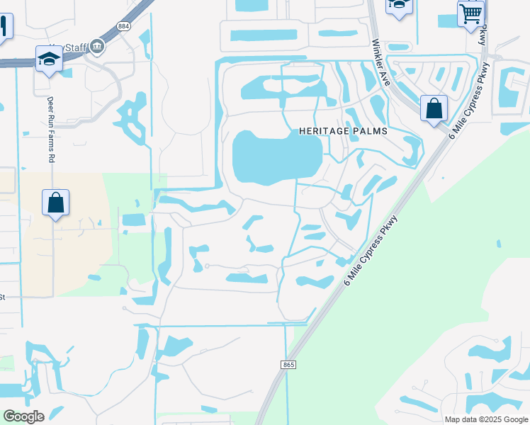 map of restaurants, bars, coffee shops, grocery stores, and more near 10461 Washingtonia Palm Way in Fort Myers