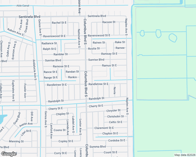 map of restaurants, bars, coffee shops, grocery stores, and more near 1211 Randletree Street East in Lehigh Acres
