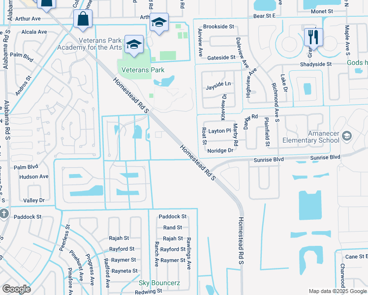 map of restaurants, bars, coffee shops, grocery stores, and more near 198 Homestead Road South in Lehigh Acres