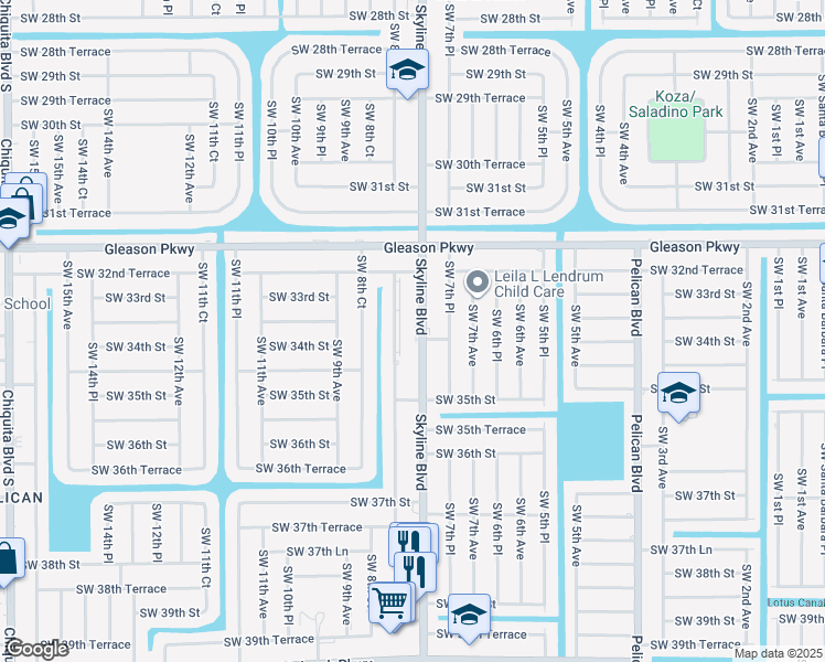 map of restaurants, bars, coffee shops, grocery stores, and more near 3409 Southwest 8th Place in Cape Coral