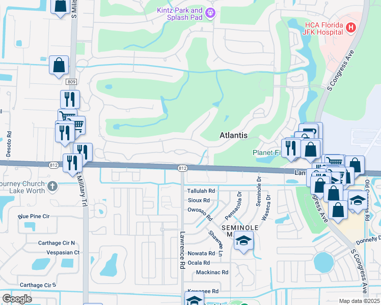 map of restaurants, bars, coffee shops, grocery stores, and more near 435 Pine Tree Court in Lantana