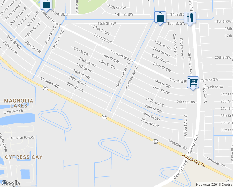 map of restaurants, bars, coffee shops, grocery stores, and more near 2804 Haviland Avenue South in Lehigh Acres