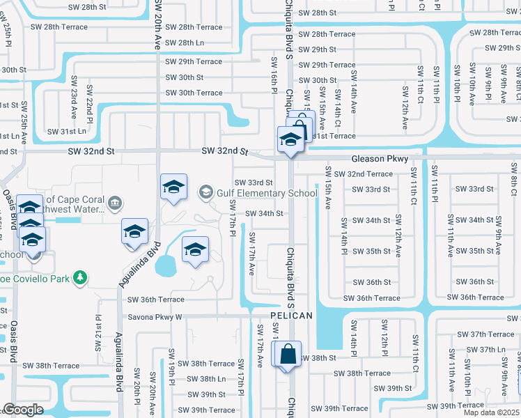 map of restaurants, bars, coffee shops, grocery stores, and more near 3404 Southwest 17th Avenue in Cape Coral