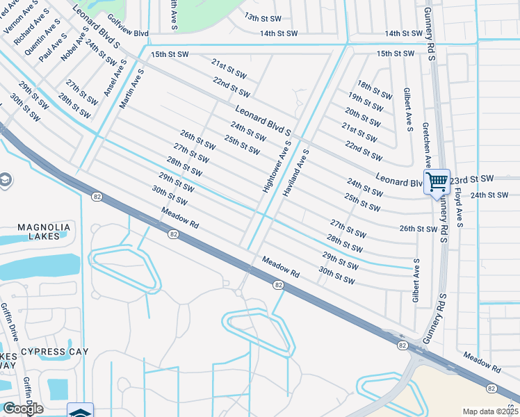 map of restaurants, bars, coffee shops, grocery stores, and more near 2807 Hightower Avenue South in Lehigh Acres