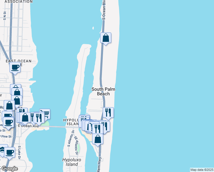 map of restaurants, bars, coffee shops, grocery stores, and more near 3570 South Ocean Boulevard in South Palm Beach