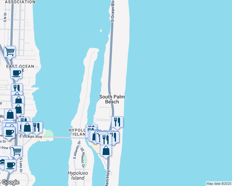 map of restaurants, bars, coffee shops, grocery stores, and more near in South Palm Beach
