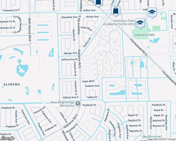 map of restaurants, bars, coffee shops, grocery stores, and more near 11 Temple Court in Lehigh Acres
