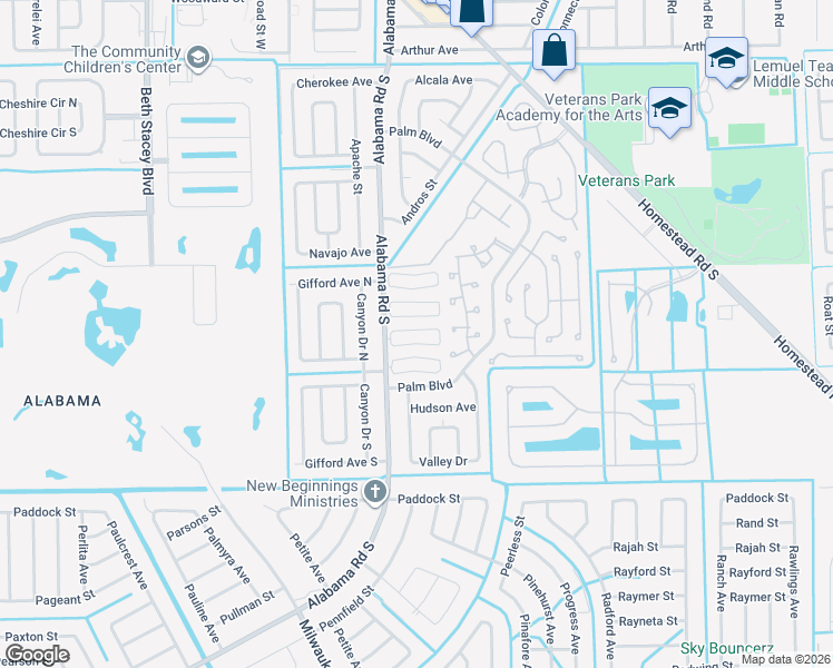 map of restaurants, bars, coffee shops, grocery stores, and more near 11 Temple Court in Lehigh Acres