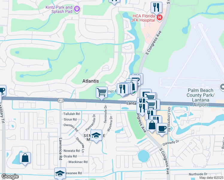 map of restaurants, bars, coffee shops, grocery stores, and more near 446 French Royale Circle in Lake Worth
