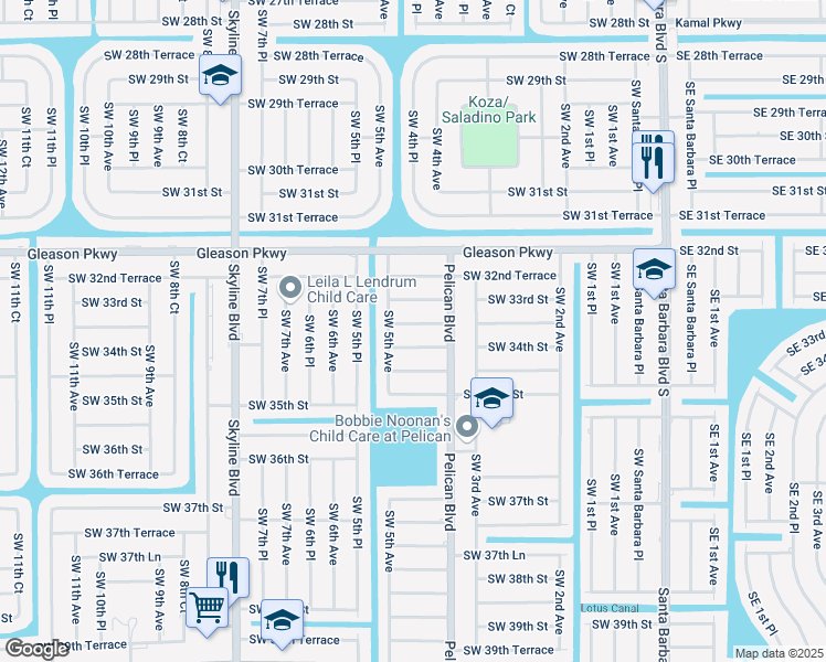 map of restaurants, bars, coffee shops, grocery stores, and more near 420 Southwest 33rd Street in Cape Coral