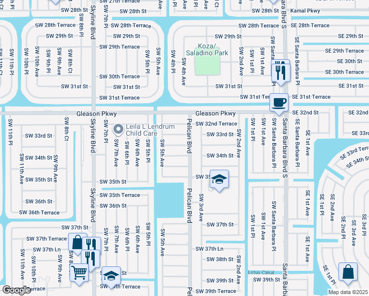 map of restaurants, bars, coffee shops, grocery stores, and more near 3307 Pelican Boulevard in Cape Coral