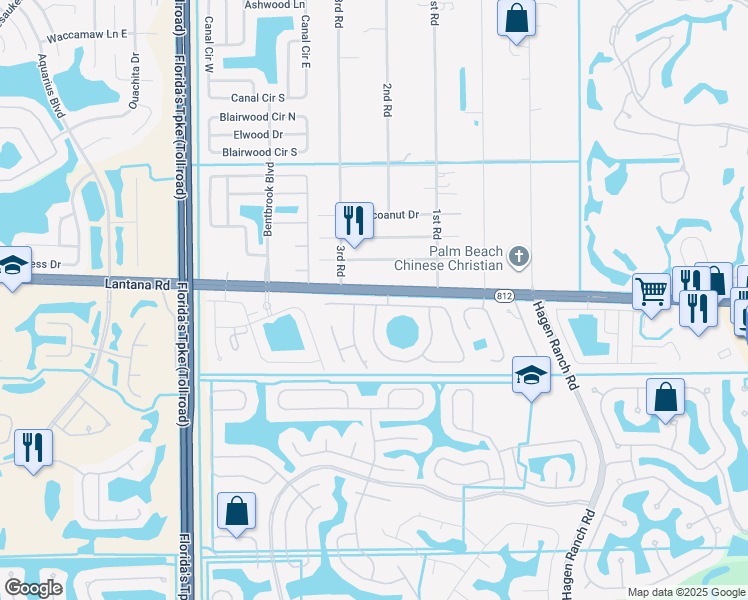 map of restaurants, bars, coffee shops, grocery stores, and more near 7605 Woodland Creek Lane in Lake Worth
