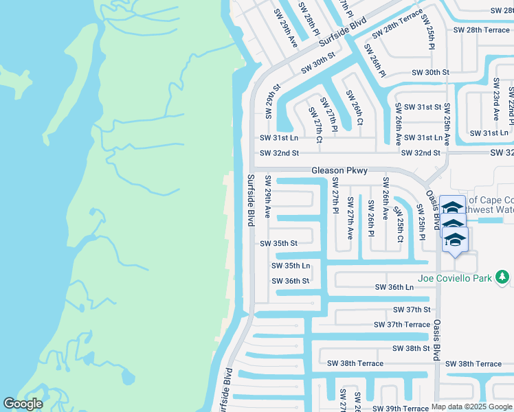 map of restaurants, bars, coffee shops, grocery stores, and more near 3315 Surfside Boulevard in Cape Coral