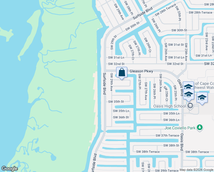 map of restaurants, bars, coffee shops, grocery stores, and more near 3315 Surfside Boulevard in Cape Coral