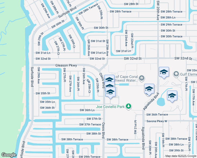 map of restaurants, bars, coffee shops, grocery stores, and more near 3310 Oasis Boulevard in Cape Coral