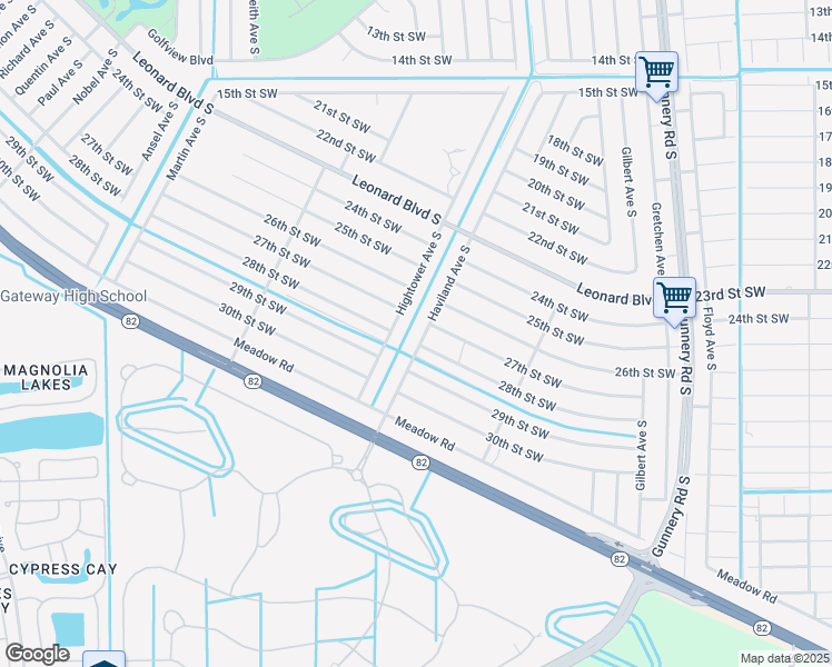 map of restaurants, bars, coffee shops, grocery stores, and more near 2701 Hightower Avenue South in Lehigh Acres