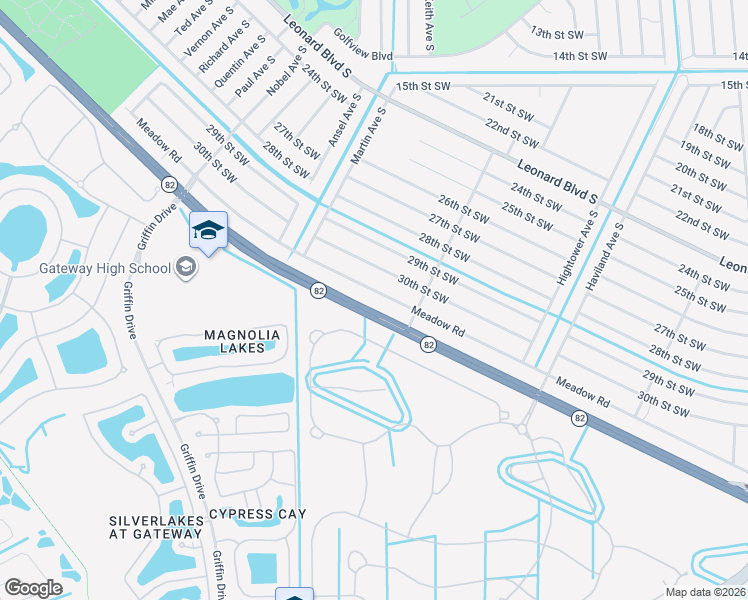 map of restaurants, bars, coffee shops, grocery stores, and more near 744 Meadow Road in Lehigh Acres