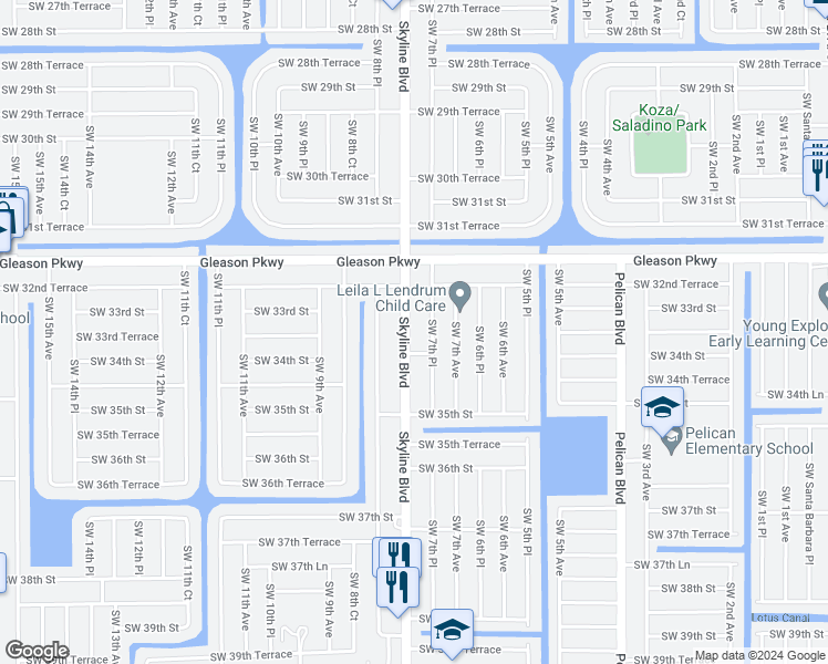 map of restaurants, bars, coffee shops, grocery stores, and more near 3311 Skyline Boulevard in Cape Coral