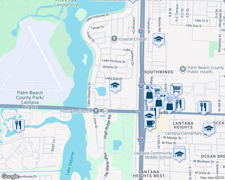 map of restaurants, bars, coffee shops, grocery stores, and more near 1957 Fittin Court in Lake Worth