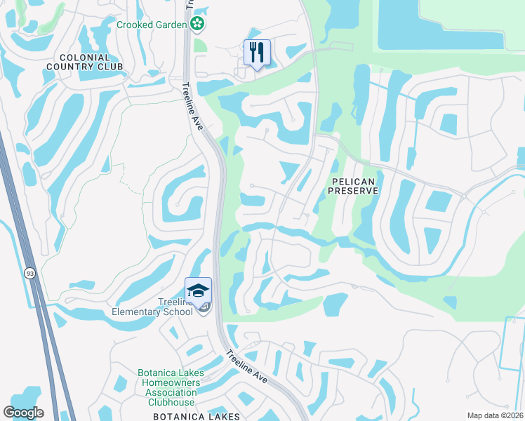 map of restaurants, bars, coffee shops, grocery stores, and more near 10520 Diamante Way in Fort Myers