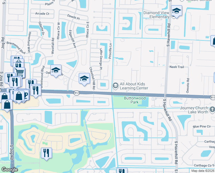 map of restaurants, bars, coffee shops, grocery stores, and more near 5333 Blueberry Hill Avenue in Lake Worth