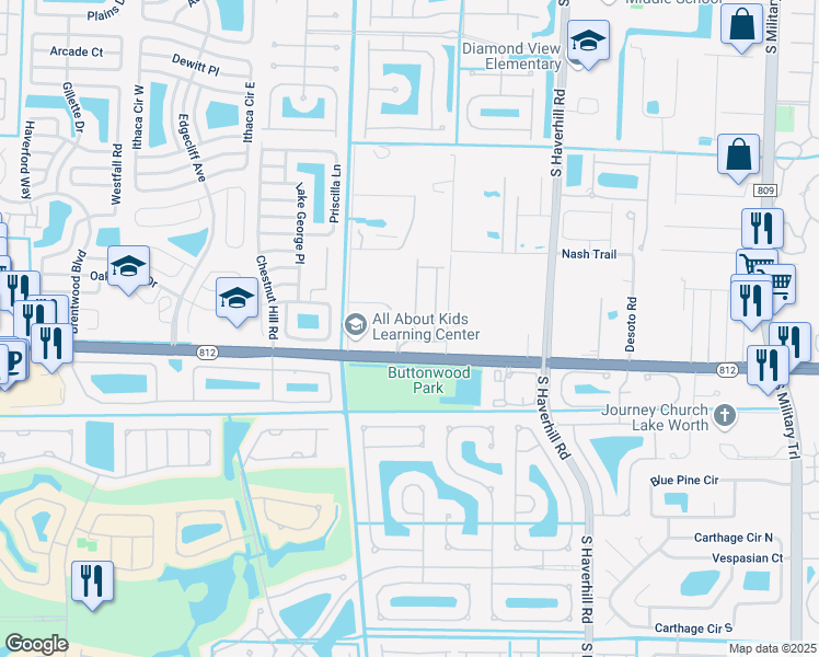 map of restaurants, bars, coffee shops, grocery stores, and more near 5961 Monterra Club Drive in Lake Worth
