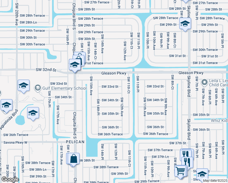 map of restaurants, bars, coffee shops, grocery stores, and more near 1224 Southwest 33rd Street in Cape Coral