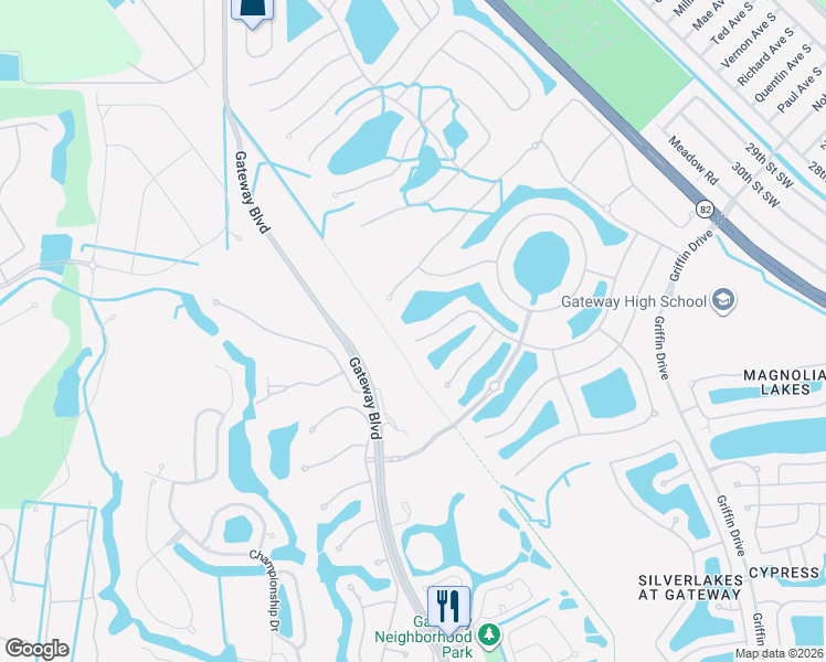 map of restaurants, bars, coffee shops, grocery stores, and more near 12454 Kentwood Avenue in Fort Myers