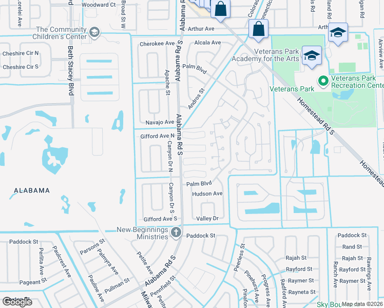 map of restaurants, bars, coffee shops, grocery stores, and more near 49 Hamlin Court in Lehigh Acres