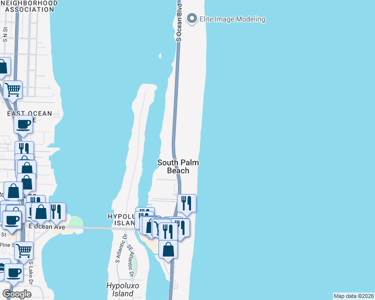 map of restaurants, bars, coffee shops, grocery stores, and more near 3560 South Ocean Boulevard in South Palm Beach