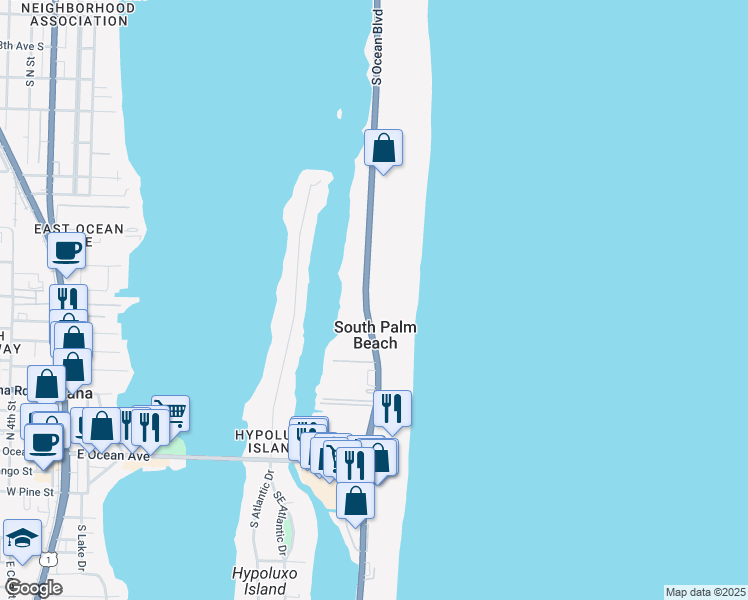 map of restaurants, bars, coffee shops, grocery stores, and more near 3560 Florida A1A in Palm Beach