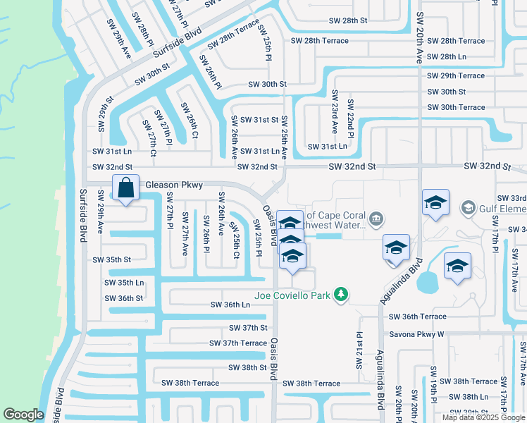 map of restaurants, bars, coffee shops, grocery stores, and more near 3310 Oasis Boulevard in Cape Coral