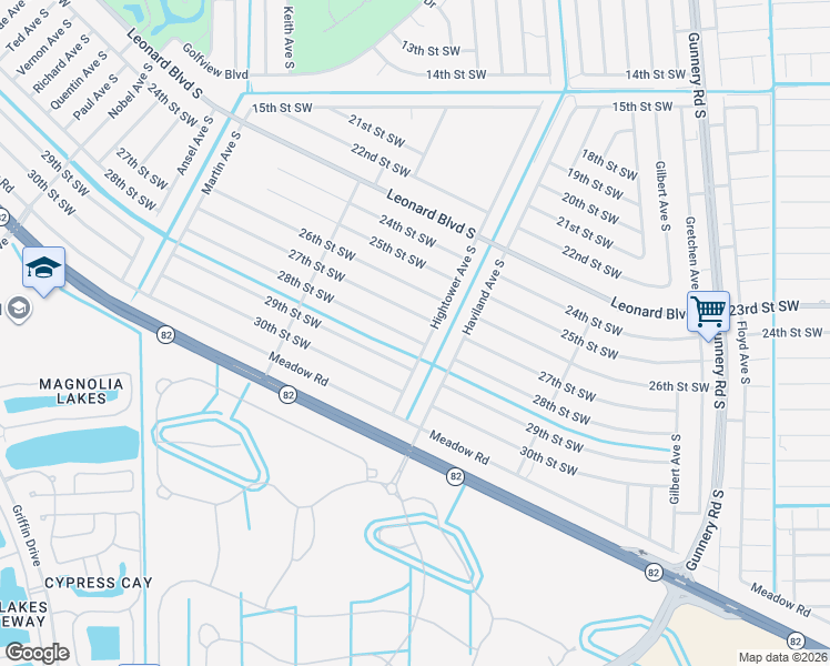 map of restaurants, bars, coffee shops, grocery stores, and more near 4610 28th Street Southwest in Lehigh Acres