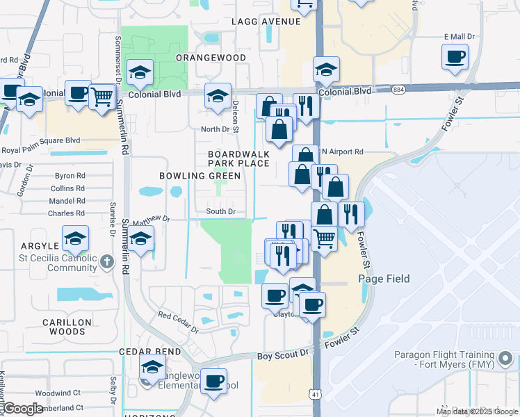 map of restaurants, bars, coffee shops, grocery stores, and more near 4855 Deleon Street in Fort Myers