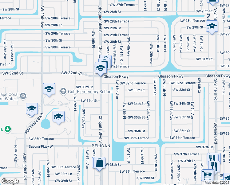 map of restaurants, bars, coffee shops, grocery stores, and more near 3302 SW 15th Ave in Cape Coral